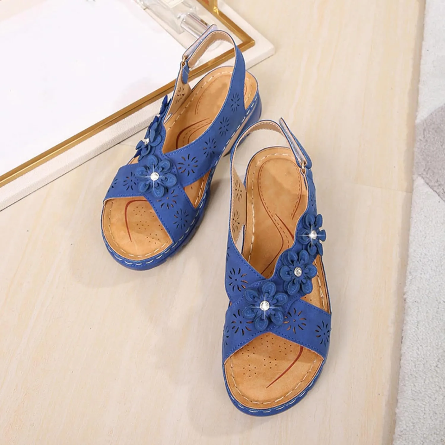 Sandals for Women Orthopedic Shoes: Comfortable Summer Platform Wedge Sandal Dressy Casual Walking Wedges Shoes Open Toe Sandals with Adjustable Hook Loop