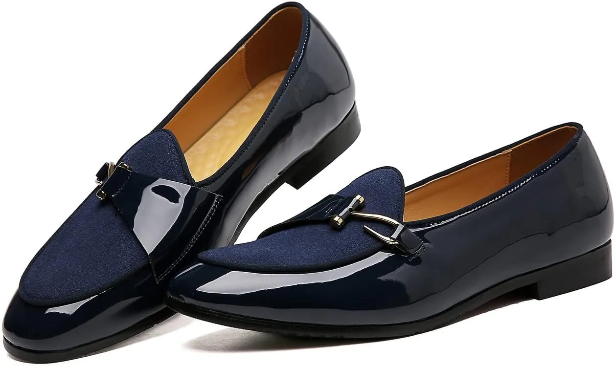 Santimon Mens Loafers Slip on Dress Shoes Buckle Casual Driving Smoking Slippers Moccasins Black Brown Blue