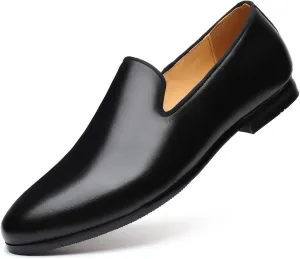 Santimon Mens Slip-on Penny Loafers Casual Smoking Slippers Driving Dress Shoes Black