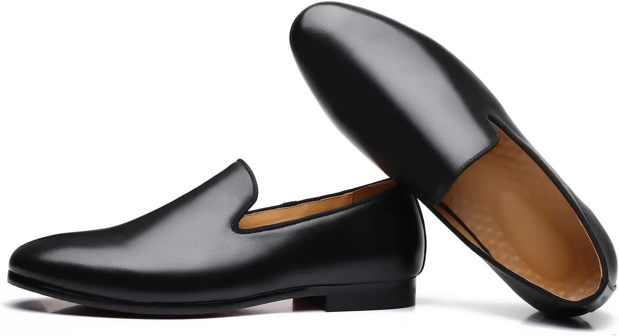 Santimon Mens Slip-on Penny Loafers Casual Smoking Slippers Driving Dress Shoes Black