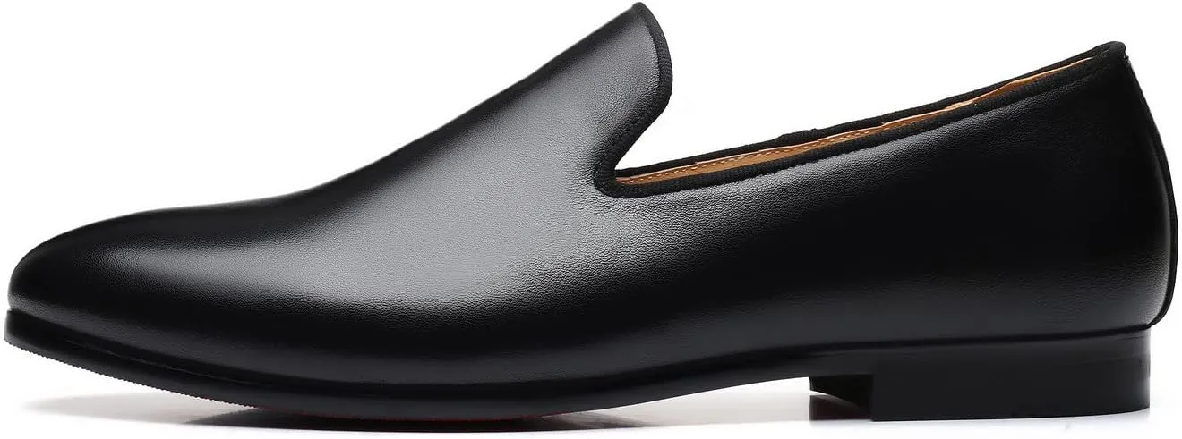 Santimon Mens Slip-on Penny Loafers Casual Smoking Slippers Driving Dress Shoes Black
