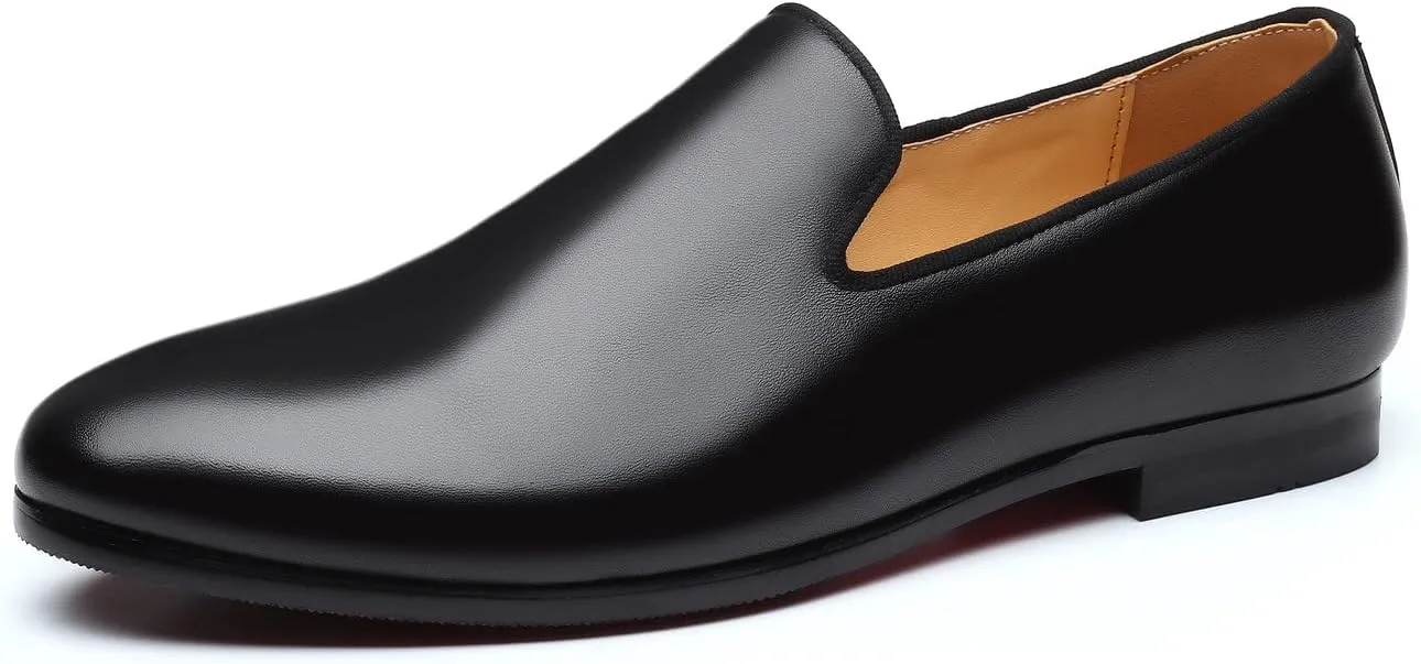 Santimon Mens Slip-on Penny Loafers Casual Smoking Slippers Driving Dress Shoes Black