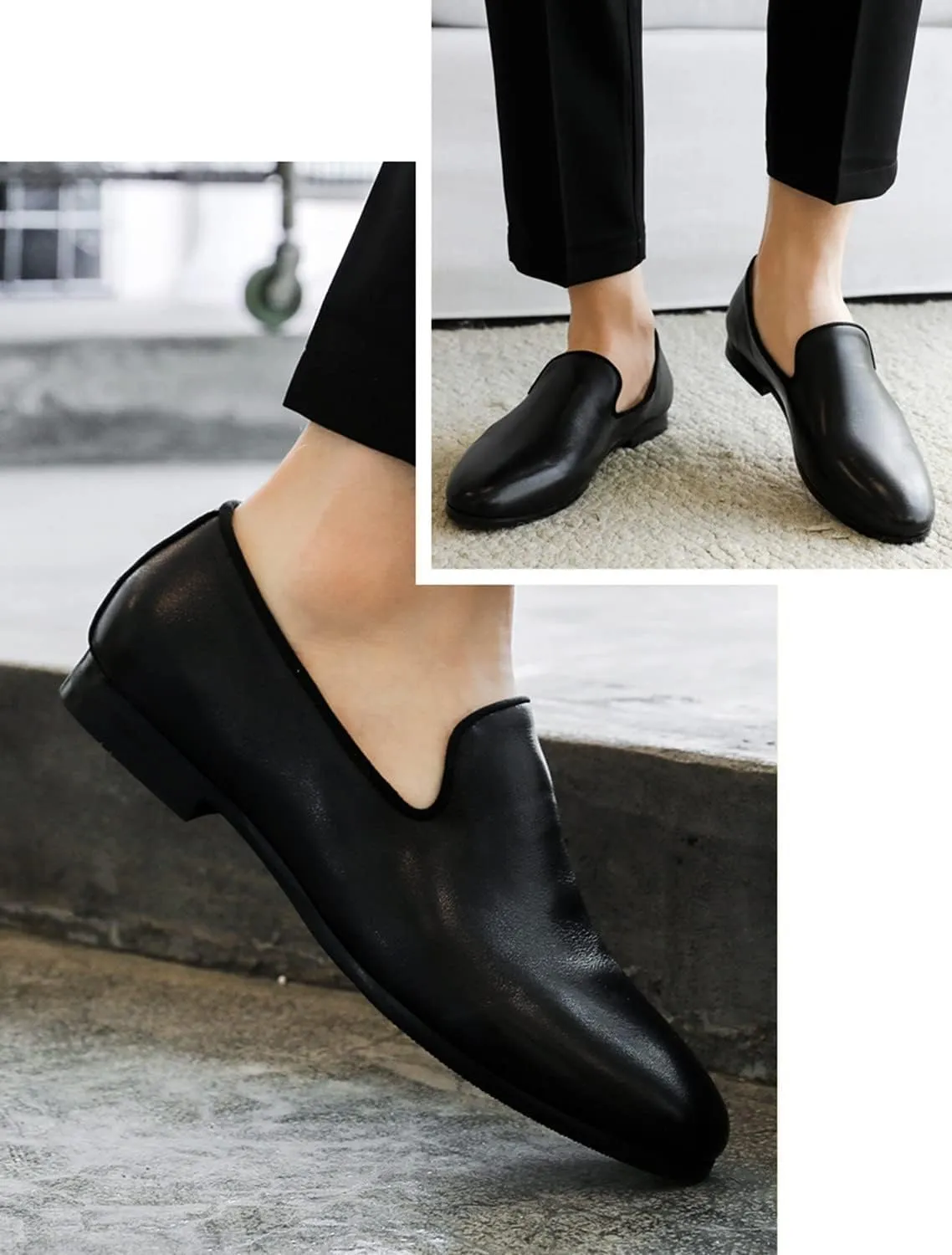 Santimon Mens Slip-on Penny Loafers Casual Smoking Slippers Driving Dress Shoes Black