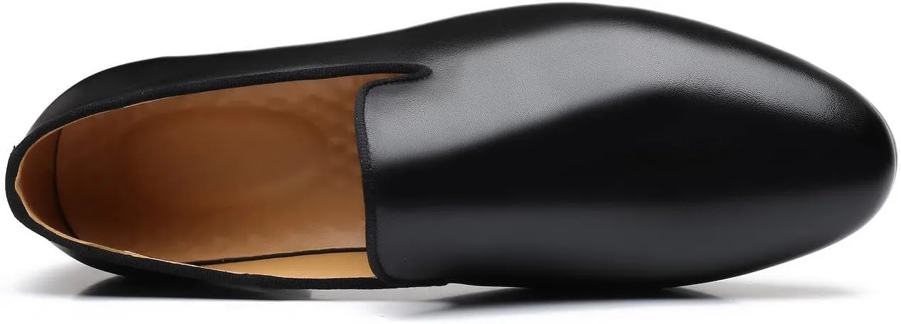 Santimon Mens Slip-on Penny Loafers Casual Smoking Slippers Driving Dress Shoes Black