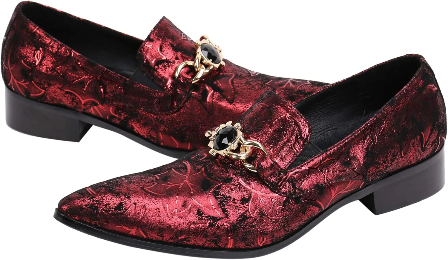 Santimon Mens Smoking Slipper Loafers Men Rhinestone Buckle Casual Slip On Dress Shoes