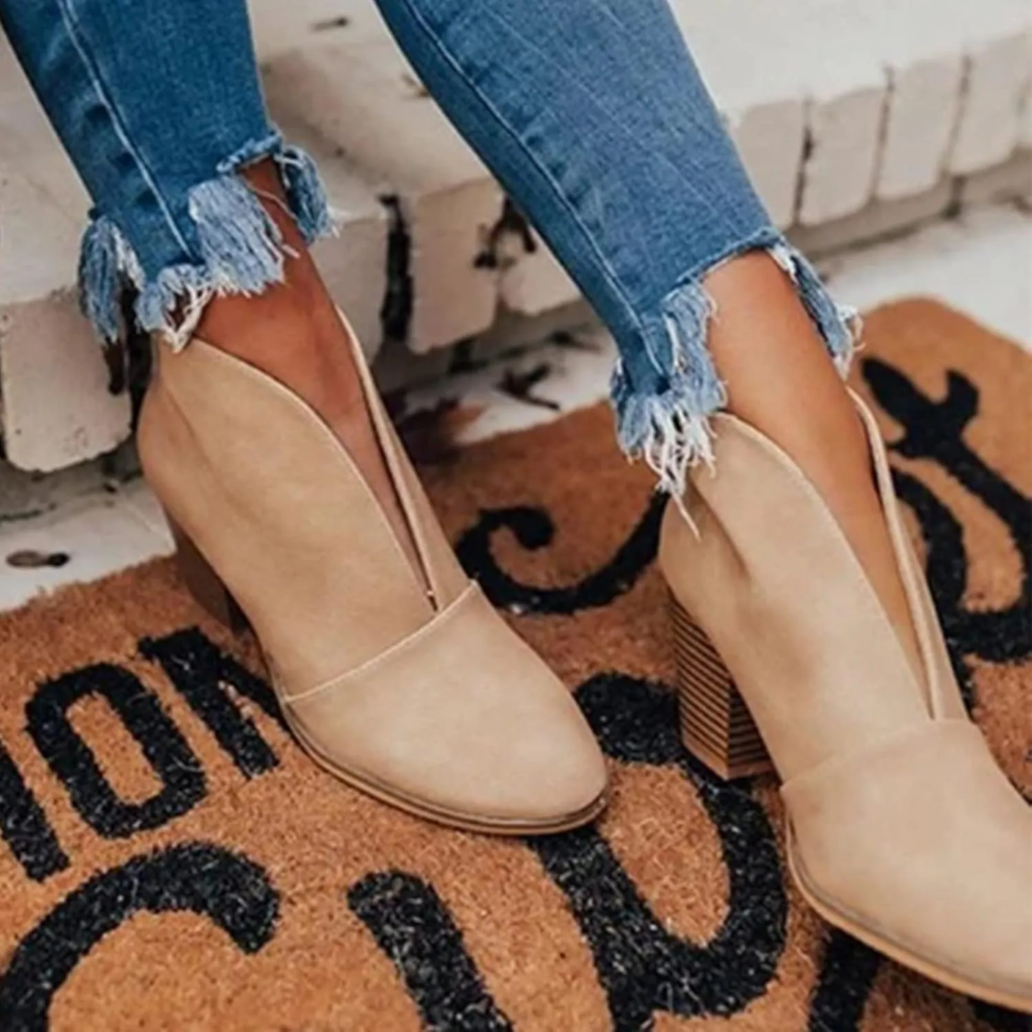 SBGMoSJ Suede Ankle Boots for Women Low Heel Wide Width Ankle Boots Women Low Heel Pink Booties Wide Width Low Heel Lace Up Boots for Women Ankle Booties Black Wedge Ankle Boot for Women