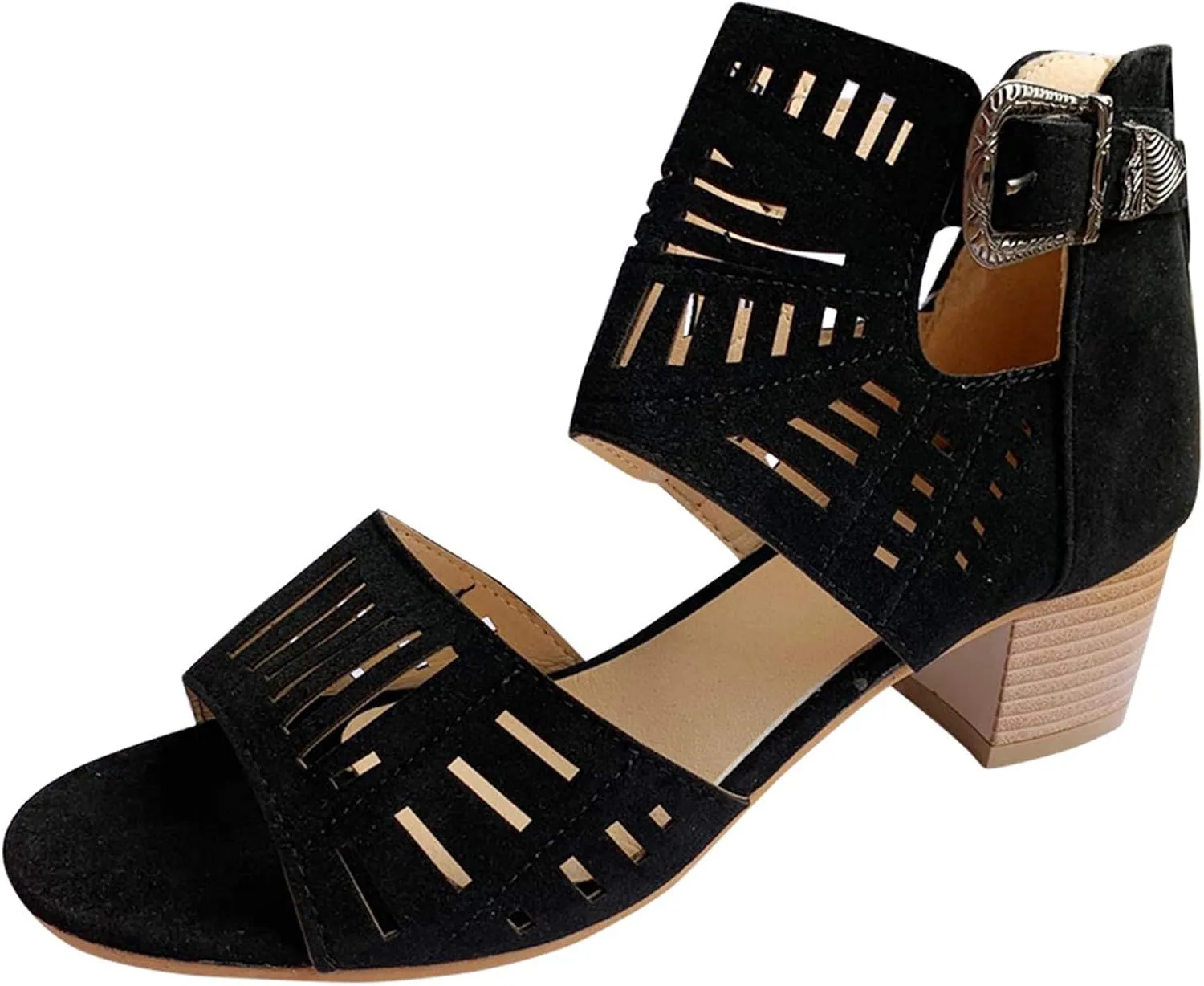 Shoes for Women Dressy, Sandals for Women Suede Peep Toe Ankle Booties Cut Out Stacked Heel Ankle Boots