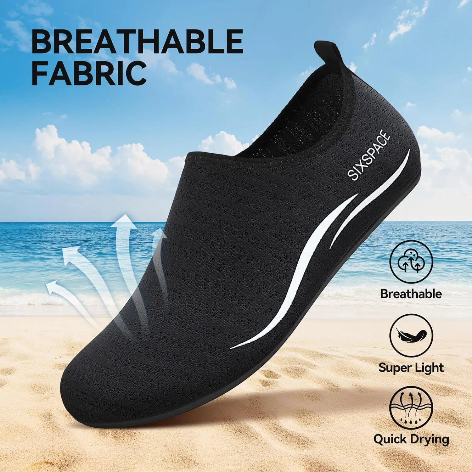 Sixspace Water Shoes for Women Men Aqua Socks Swim Shower Beach Barefoot Pool Quick-Dry Non Slip Lake Surf