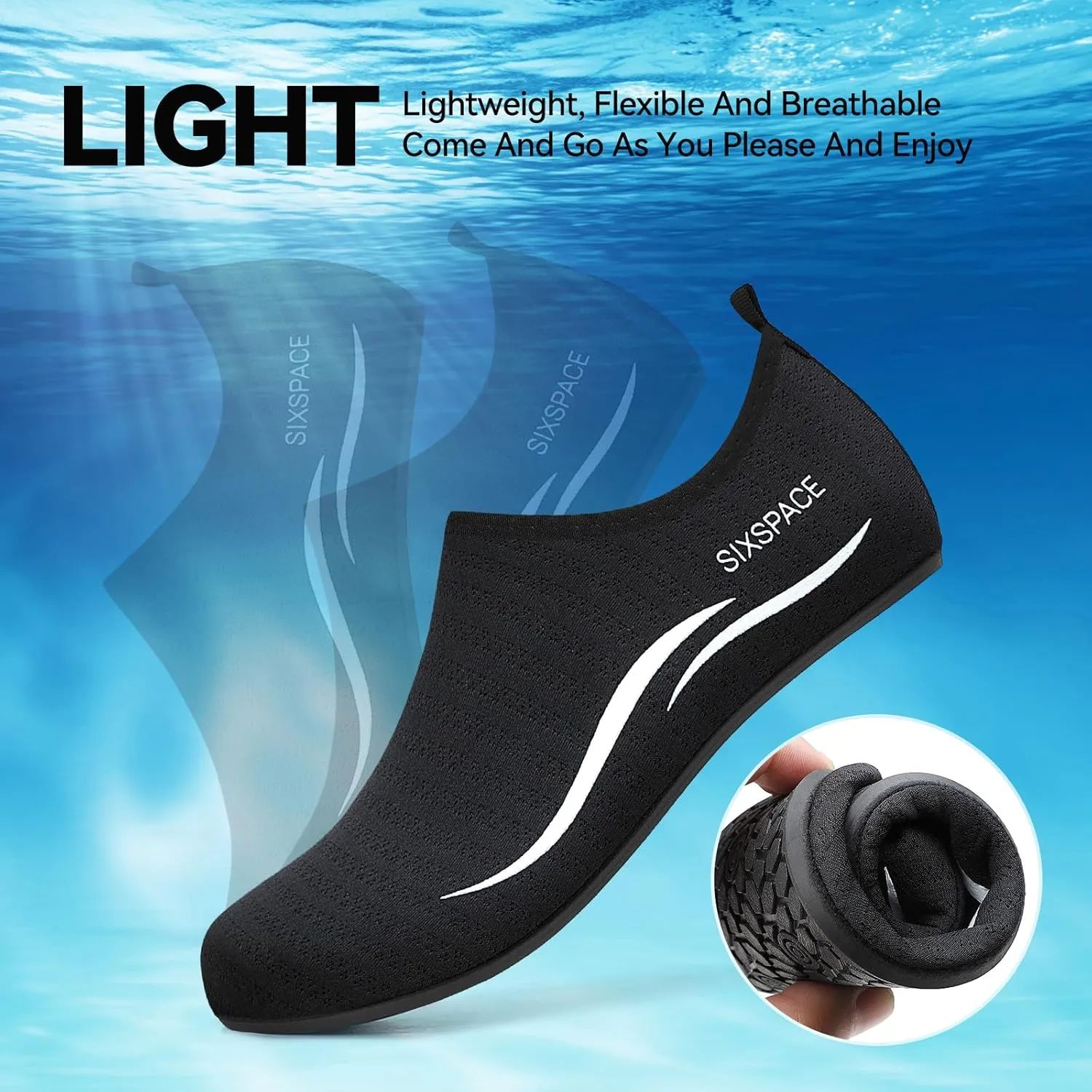 Sixspace Water Shoes for Women Men Aqua Socks Swim Shower Beach Barefoot Pool Quick-Dry Non Slip Lake Surf