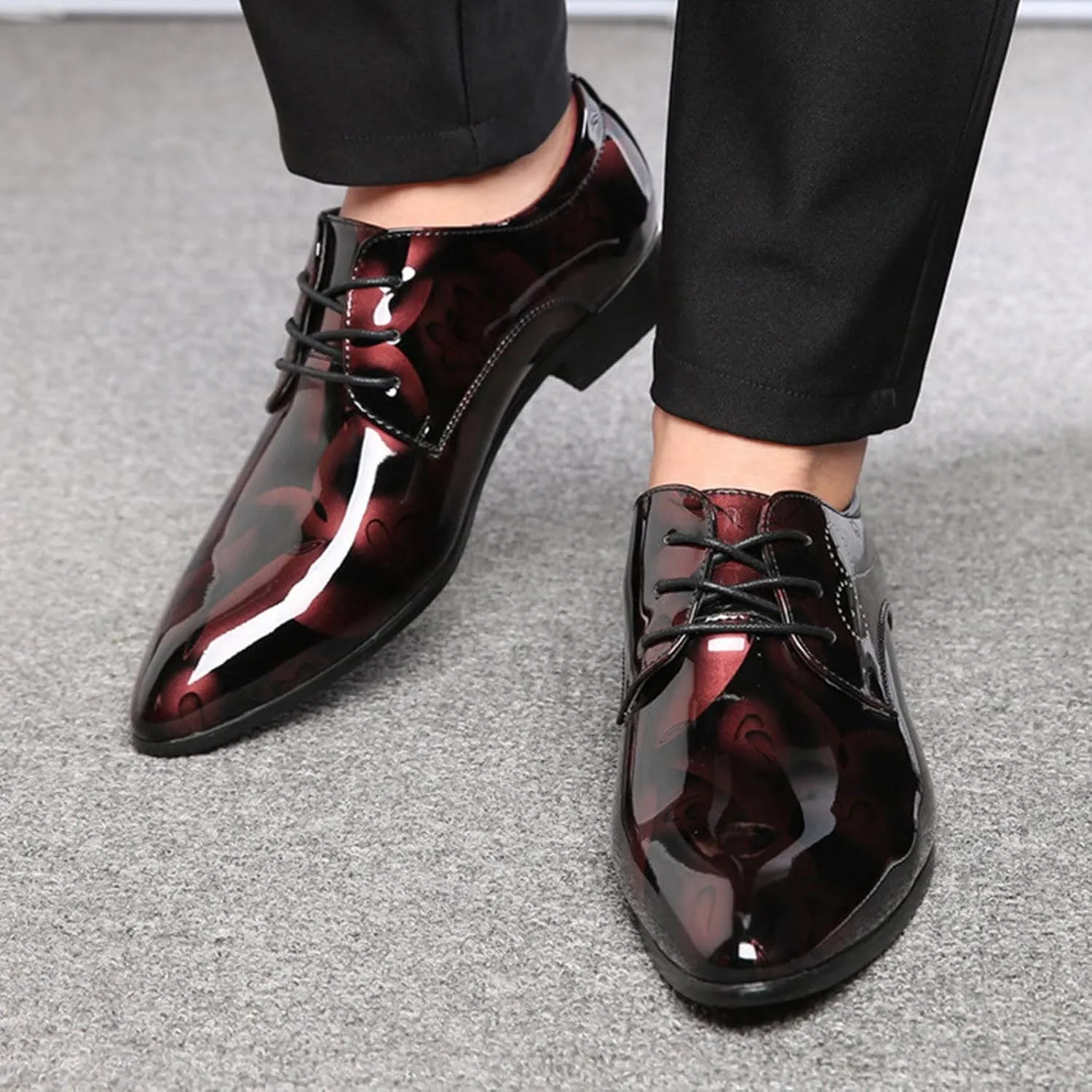 Slip on Leather Shoes for Men Classical Style Shoes for Men Slip On PU Leather Leather High Top Shoes for Men (Wine, 9)