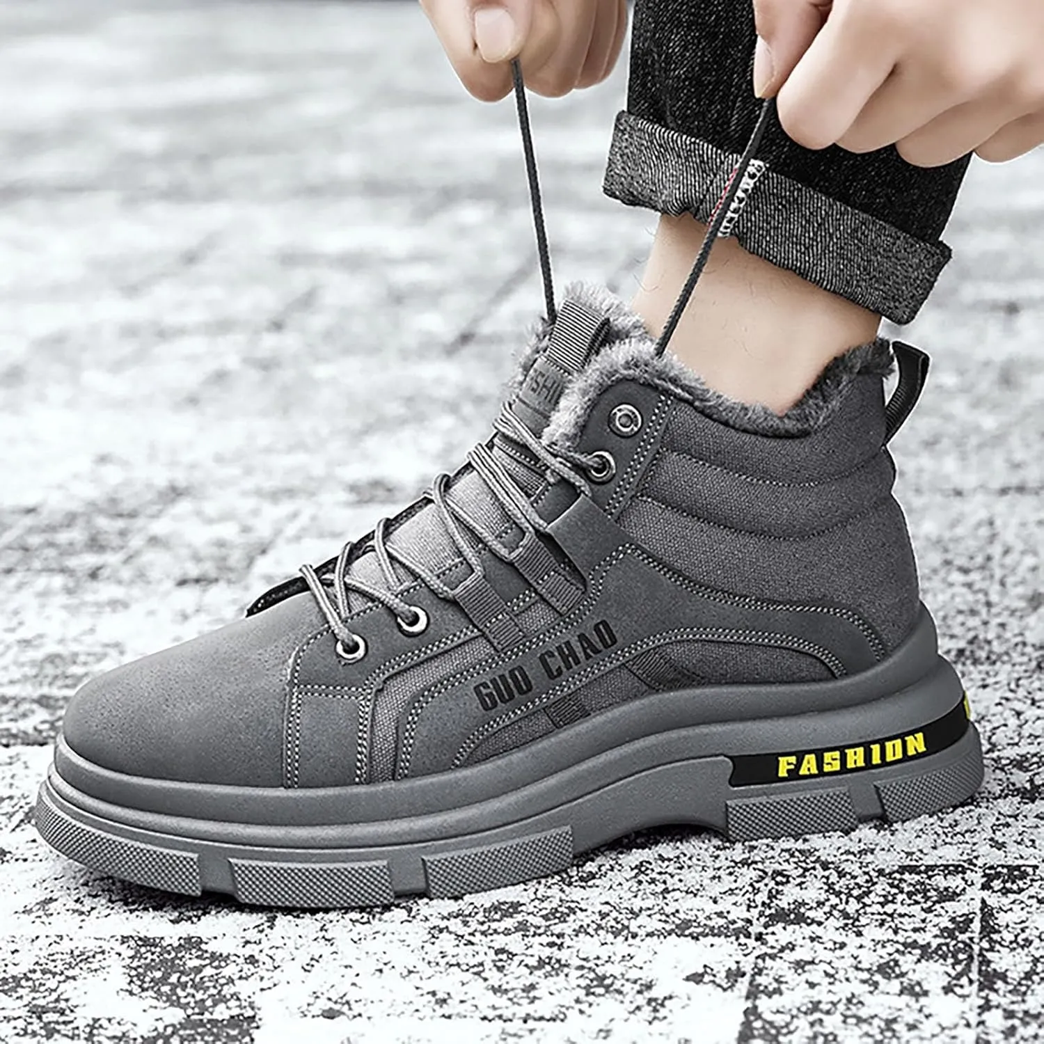 Snow Boots for Men Waterproof Furry Lined Warm Winter Boots Lace Up Cold Weather Anti-Slip Ankle Boots Slip on Athletic Lightweight Hiking Shoes