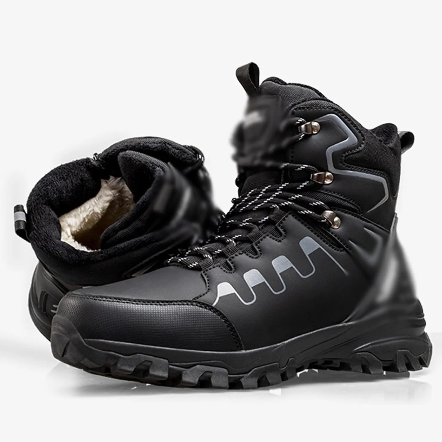 Snow Boots For Women Waterproof Comfortable Warm Fur Lined Anti-Slip Rubber Sole Round Head Men Winter Boots Side Zipper High Gang Casual Unisex Winter Hiking Platform Boots Sneakers ( Color : Black ,