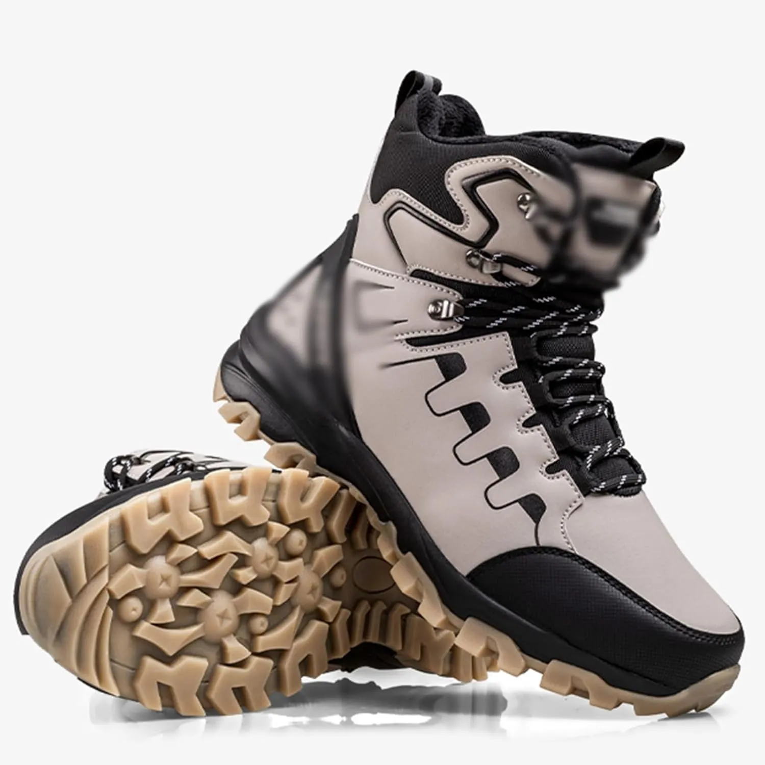 Snow Boots For Women Waterproof Comfortable Warm Fur Lined Anti-Slip Rubber Sole Round Head Men Winter Boots Side Zipper High Gang Casual Unisex Winter Hiking Platform Boots Sneakers ( Color : Black ,