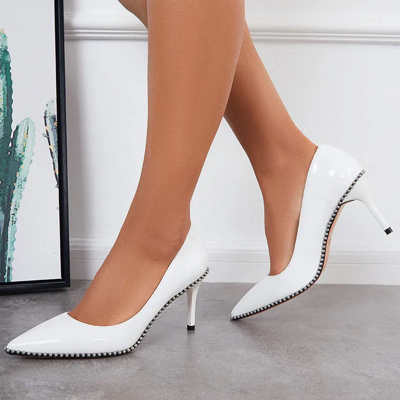 Sohiwoo Women Beaded Pumps Pointed Toe High Heel Stilettos Slip on Dress Shoes