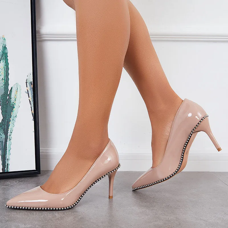 Sohiwoo Women Beaded Pumps Pointed Toe High Heel Stilettos Slip on Dress Shoes