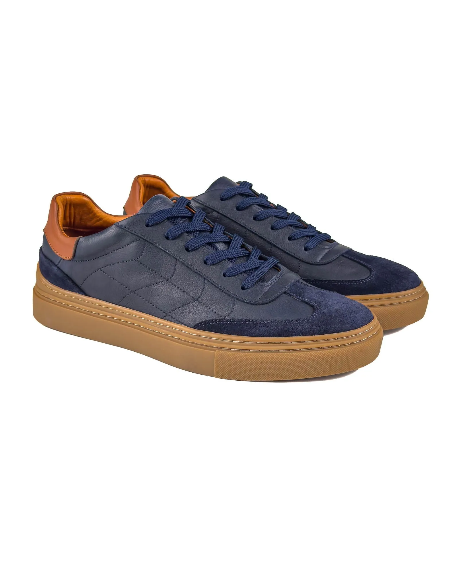 T-Glide Navy Blue Genuine Leather Navy Blue Suede Men's Sneaker Shoes