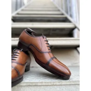 Tan Mirror Glossed Patina Burnished Classic Captoe Oxfords
