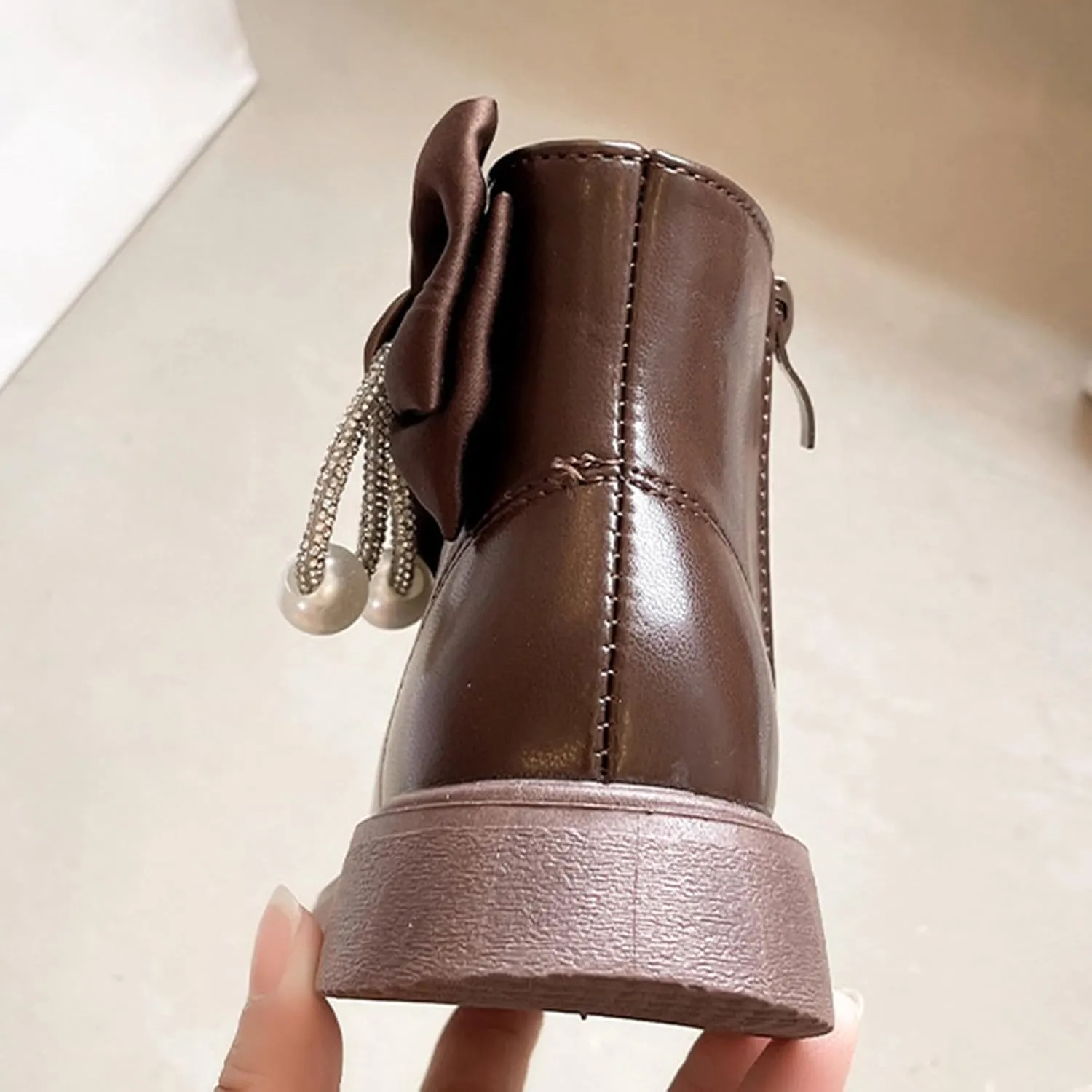 Toddler/Little Girls Sweet Short Ankle Boots Kids Cute Bowknot Water-Proof Side Zipper Low Rain Boots Size 4 Big Kid