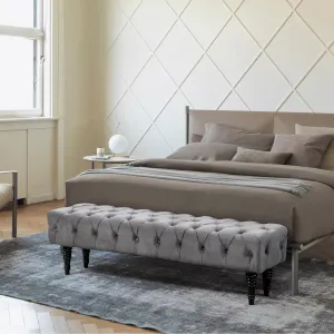 versatile Rectangular Corduroy Upholstered Tufted Bedroom Bench, Gray
