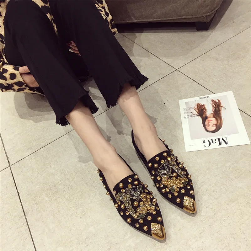 Versatile Rhinestone Flat  Shallow Mouth Single Shoes