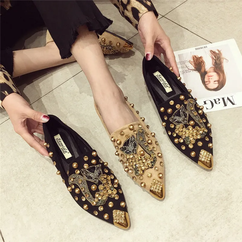 Versatile Rhinestone Flat  Shallow Mouth Single Shoes