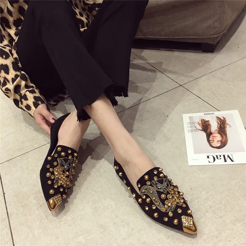 Versatile Rhinestone Flat  Shallow Mouth Single Shoes