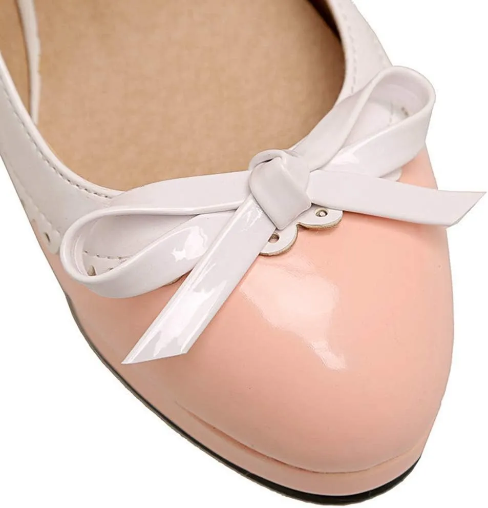 VOKLIN Women's Girls Lolita Platform Ankle Strap Mary Jane Pumps Sweet Bow Block High Heel Oxford Dress Shoes