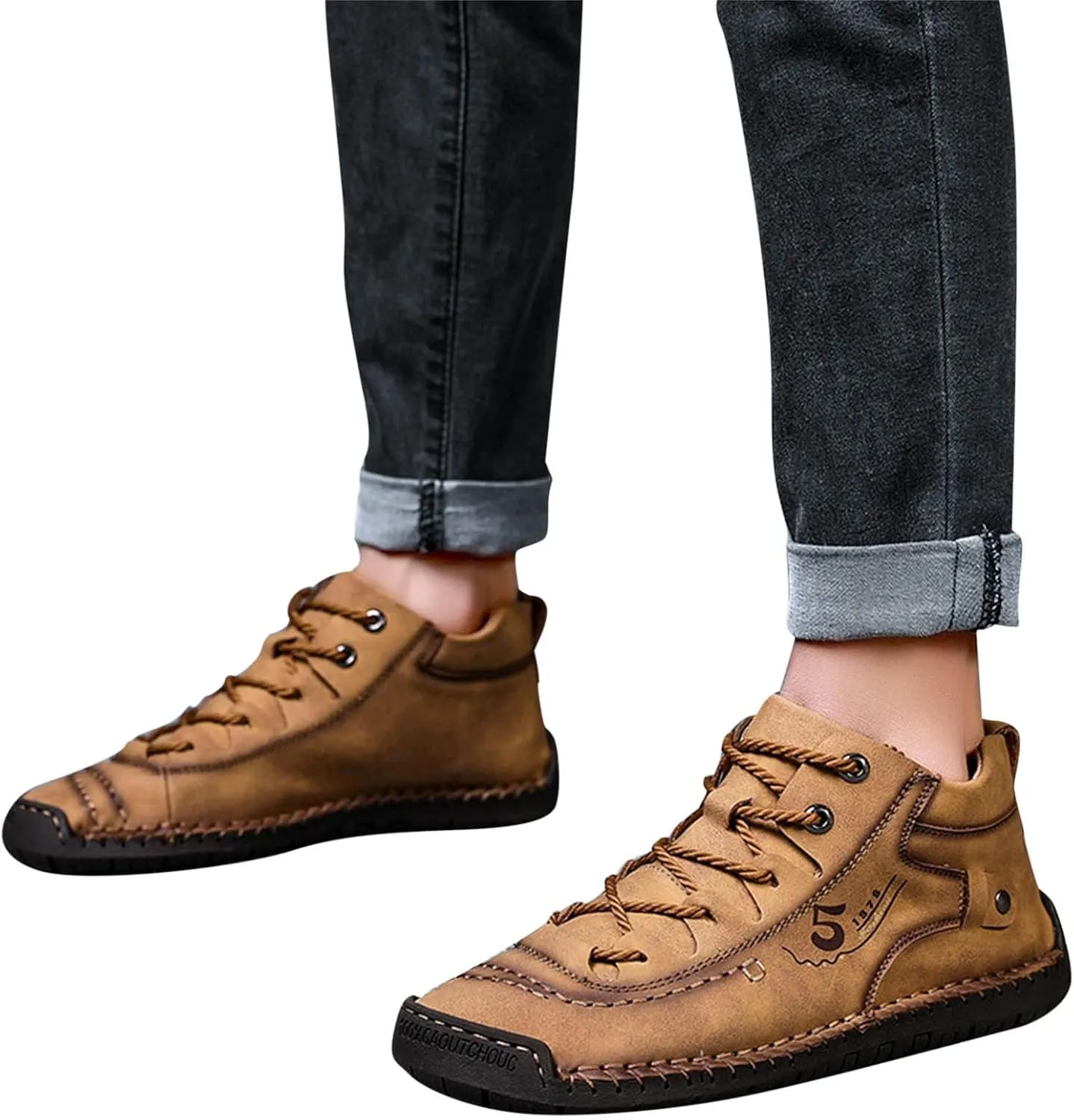 Walking Shoes Men Leather Fashion Summer and Autumn Men Leather Shoes Flat Soft Bottom Comfortable Mid Top Lace Up Casual Mens Leather Shoe Pad