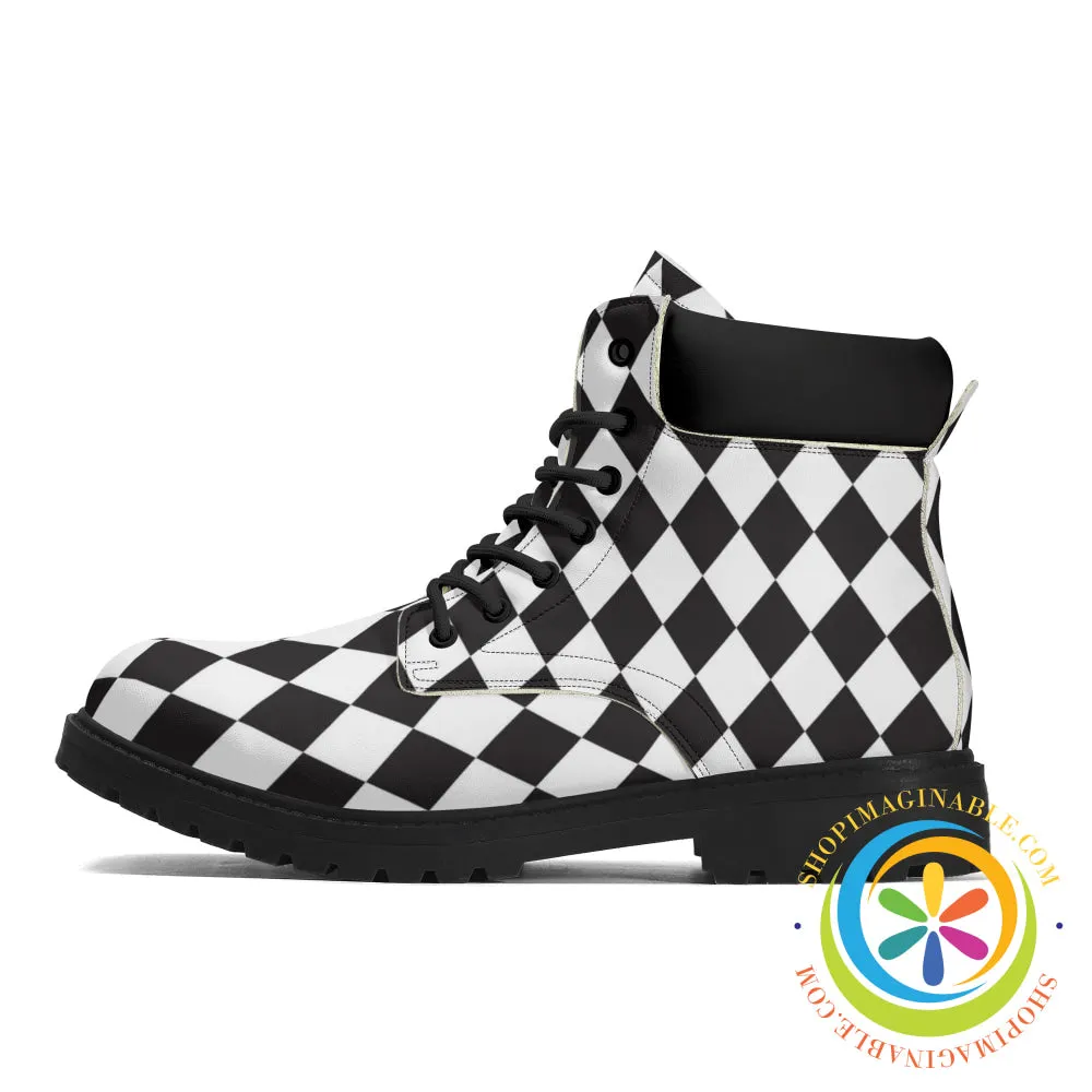 White Black Diamond  Alice in Wonderland Women's Boots
