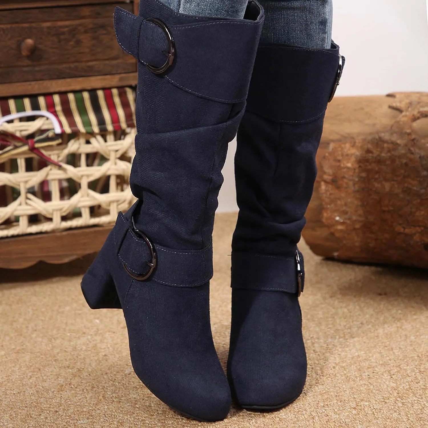 Wide Calf Rain Boots for Women Plus Size Fashion Women Solid Autumn Winter Thick Sole Wedge Boots for Women Wide Calf