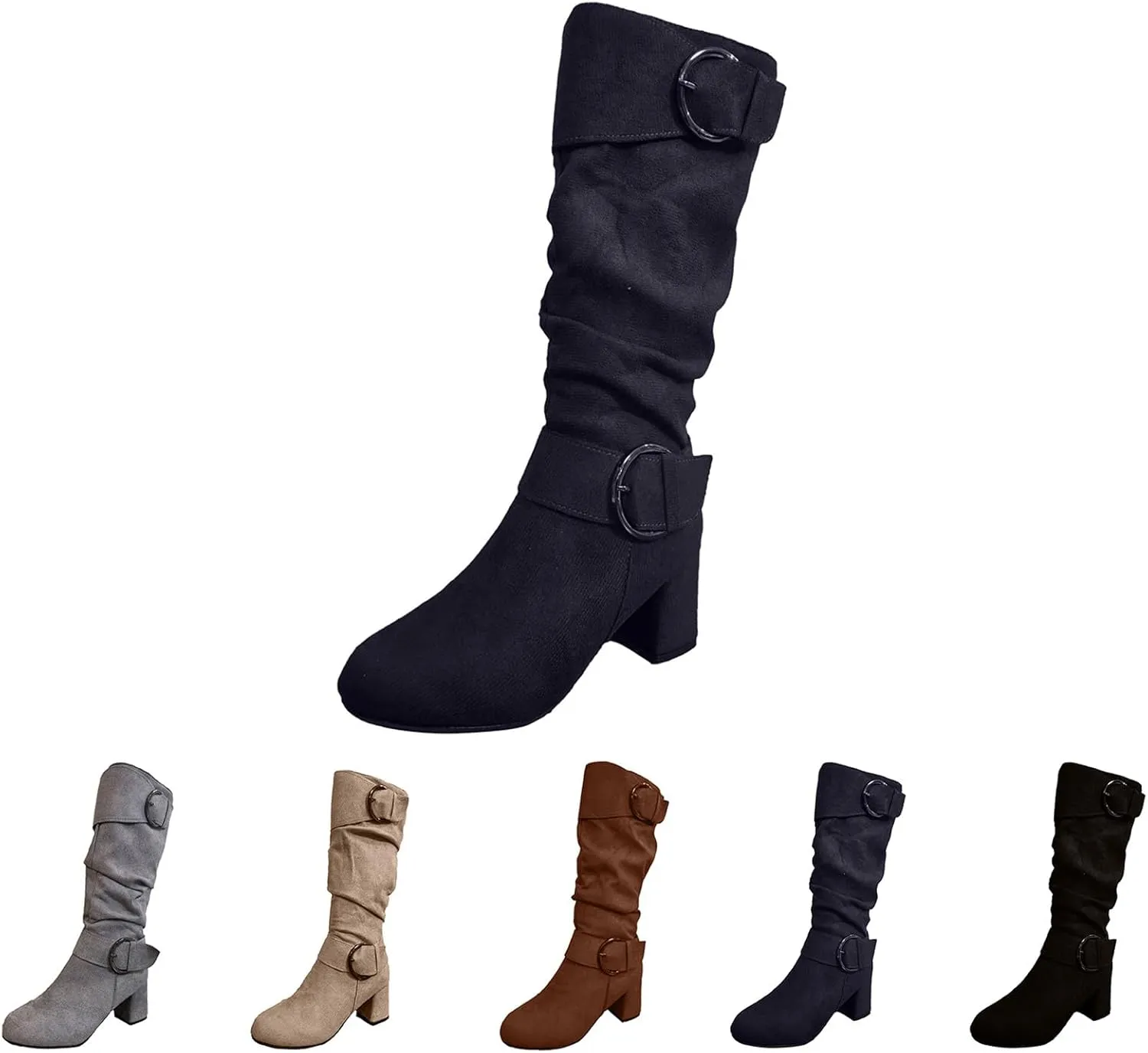 Wide Calf Rain Boots for Women Plus Size Fashion Women Solid Autumn Winter Thick Sole Wedge Boots for Women Wide Calf