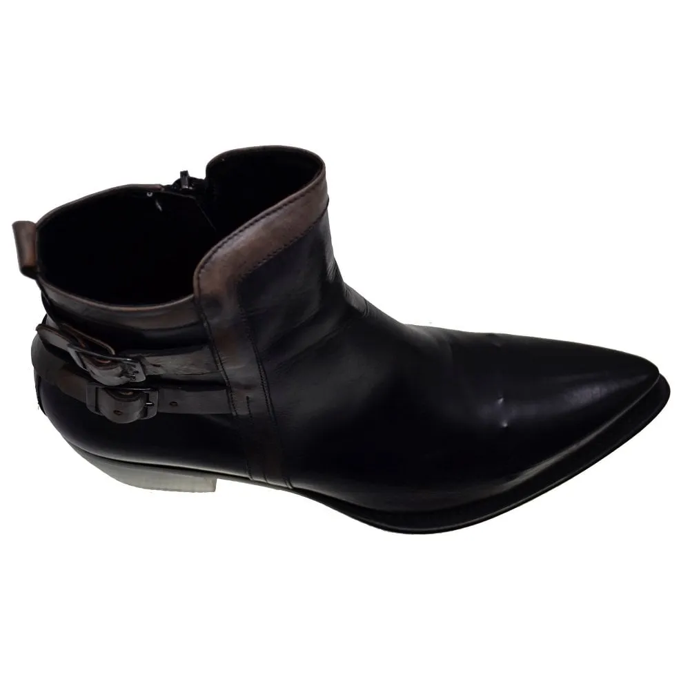 Women's Italian Shoes Jo Ghost 3842 Black Leather Pointed Buckle Boots available sizes 36 38