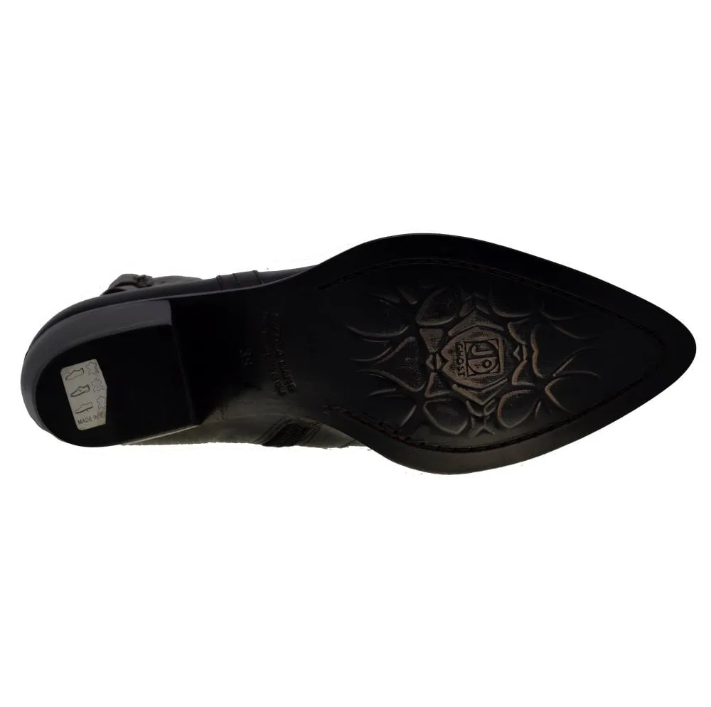 Women's Italian Shoes Jo Ghost 3842 Black Leather Pointed Buckle Boots available sizes 36 38