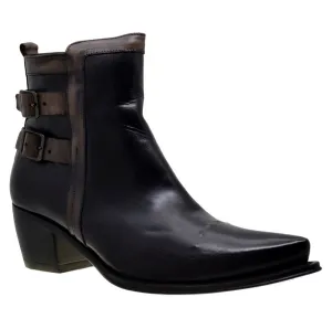 Women's Italian Shoes Jo Ghost 3842 Black Leather Pointed Buckle Boots available sizes 36 38