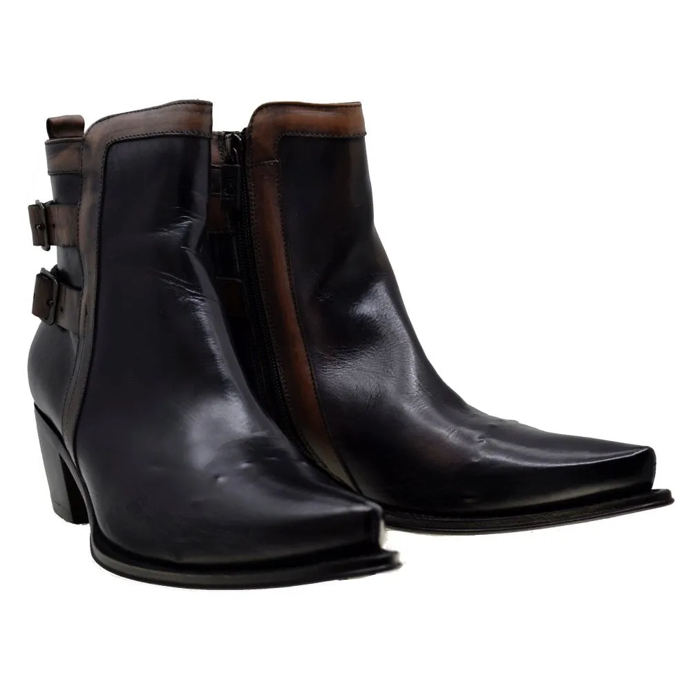 Women's Italian Shoes Jo Ghost 3842 Black Leather Pointed Buckle Boots available sizes 36 38