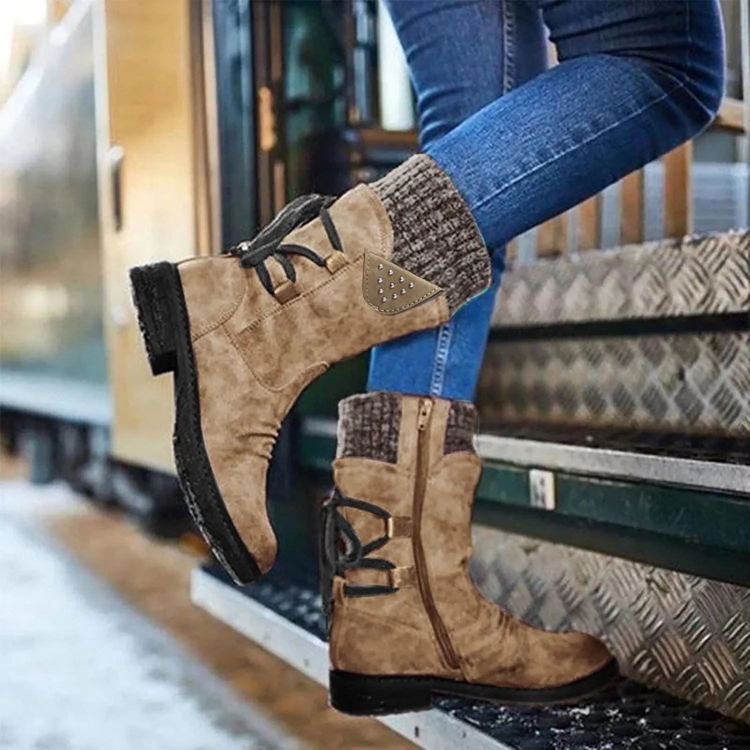 Women's Snow Boots Slip on Womens Size 8.5 Snow Boot Short Winter Boots for Women Wide Waterproof Work Boots for Women Lightweight Botas Negras De Invierno De Mujer