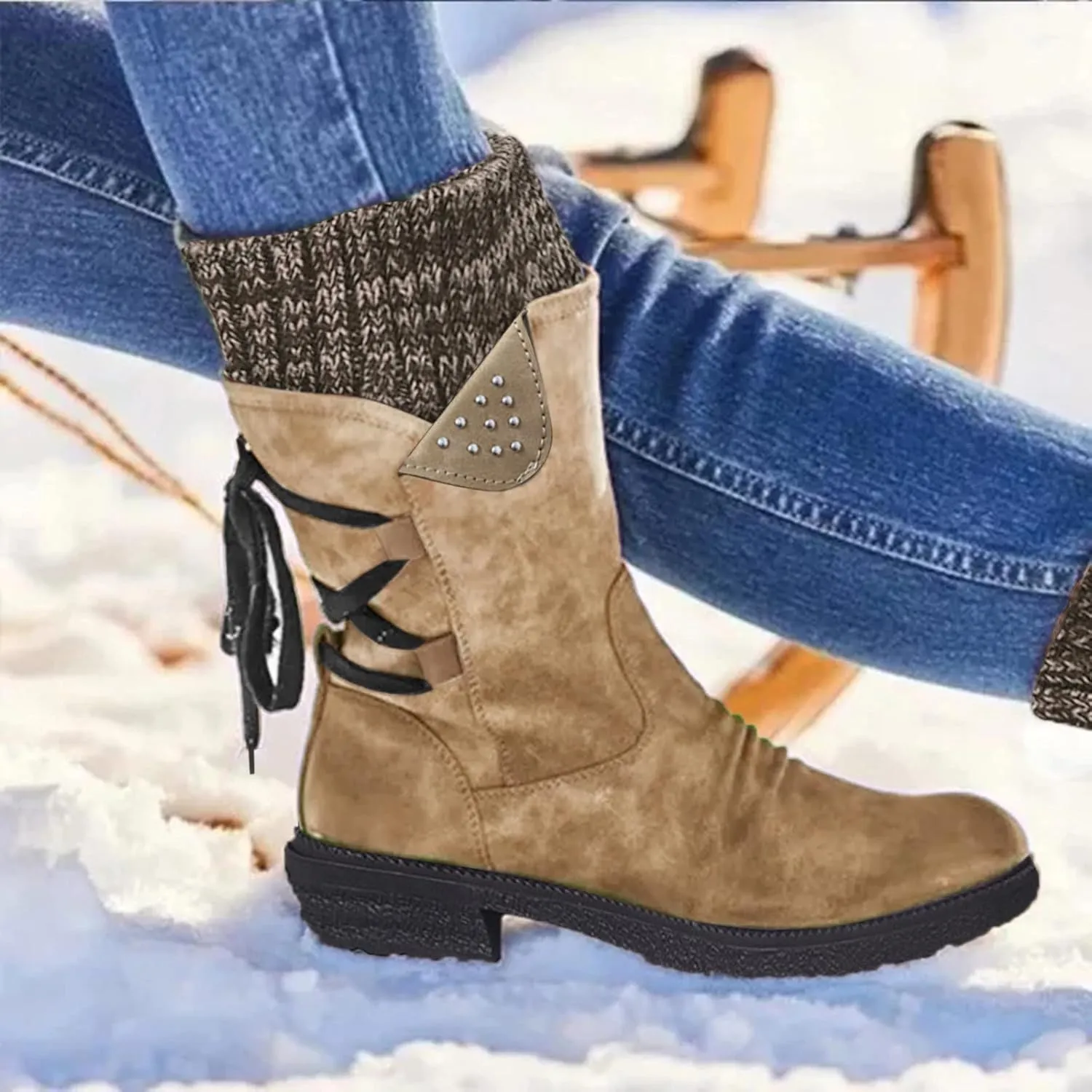 Women's Snow Boots Slip on Womens Size 8.5 Snow Boot Short Winter Boots for Women Wide Waterproof Work Boots for Women Lightweight Botas Negras De Invierno De Mujer