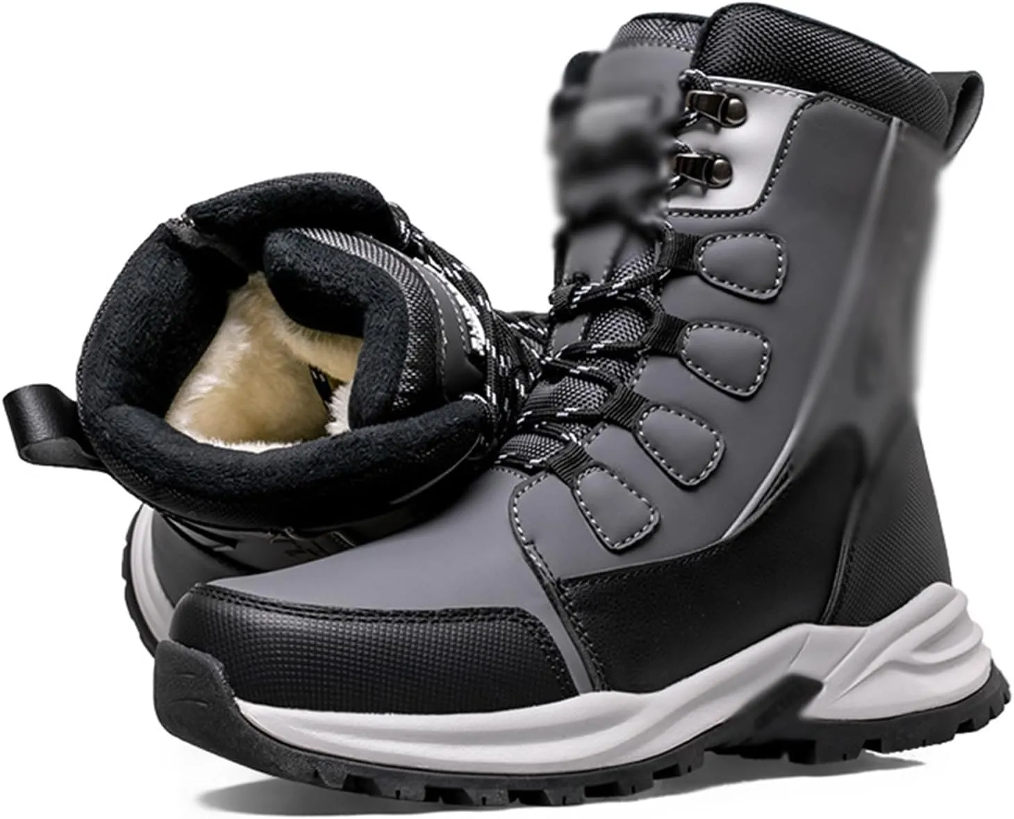 Womens Snow Boots Waterproof Non Slip Warm Fur Lined Lace Up Side Zipper Winter Men High Gang Boots Fashion Casual Comfortable Unisex Winter Hiking Sneakers ( Color : White , Size : 8.5 Women/7 Men )