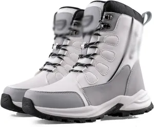 Womens Snow Boots Waterproof Non Slip Warm Fur Lined Lace Up Side Zipper Winter Men High Gang Boots Fashion Casual Comfortable Unisex Winter Hiking Sneakers ( Color : White , Size : 8.5 Women/7 Men )