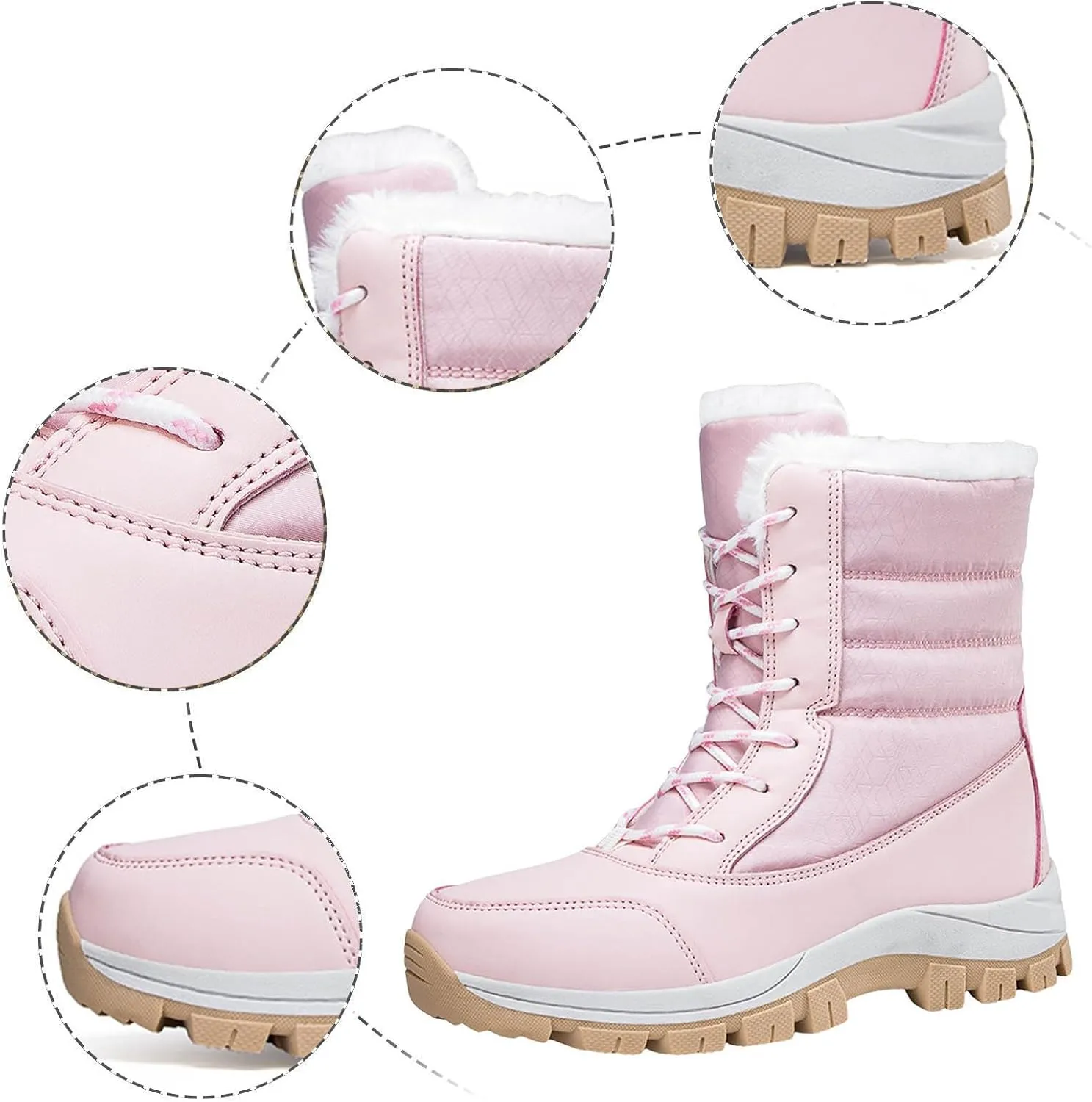 Women's Snow Boots Waterproof Winter Boots Comfortable Lace Up Ankle Boot Lightweight Hiking Shoes