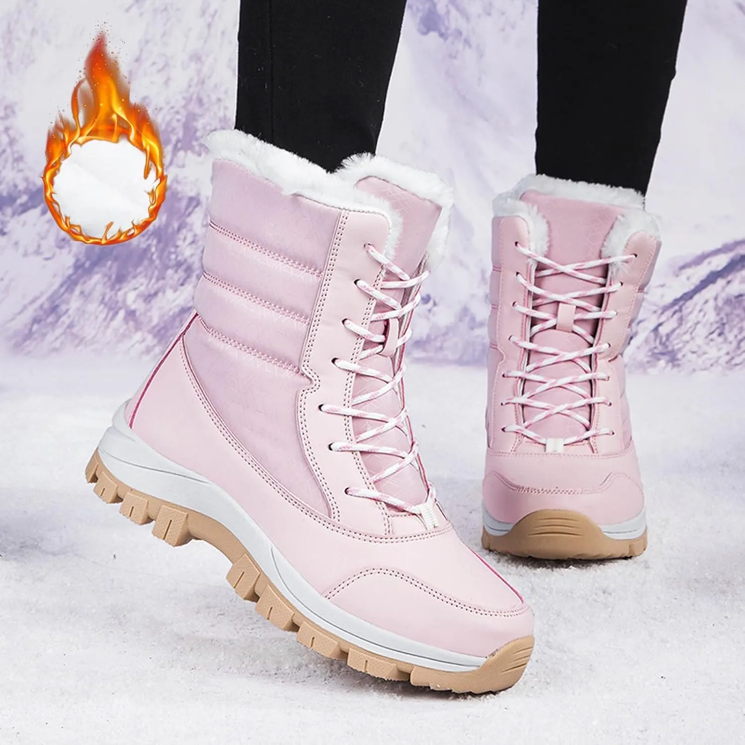 Women's Snow Boots Waterproof Winter Boots Comfortable Lace Up Ankle Boot Lightweight Hiking Shoes