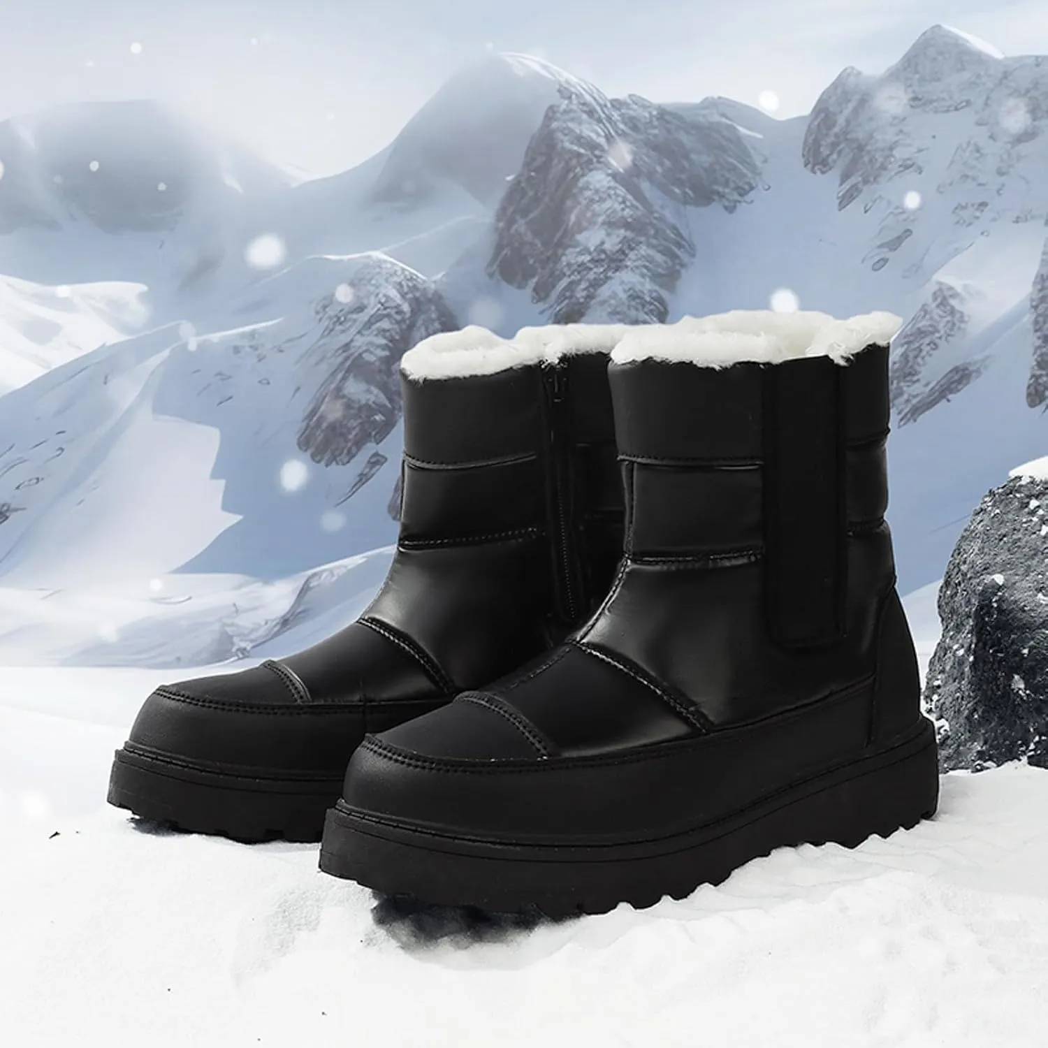 Womens Snow Boots Winter Boots for Women Warm Fleece Lined Furry Mid Calf Boots Ladies Platform Boots Water-proof Non-Slip Outdoor Shoes Comfortable Walking Hiking Shoes for Women