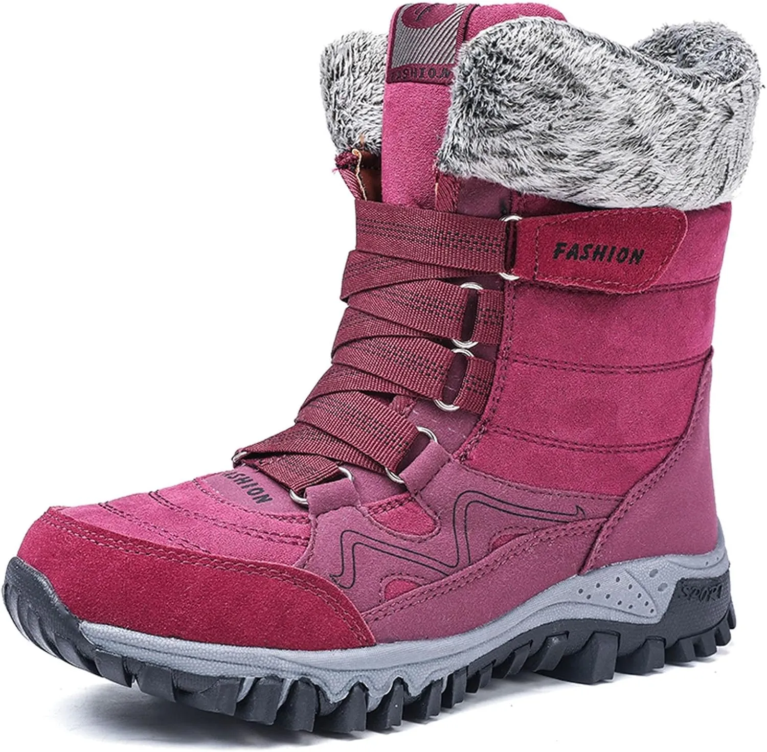 Women's Winter Snow Boots Waterproof Ankle booties Fur Lined Warm Ski Boots Outdoor Hiking Boots Lace Up Short Boots