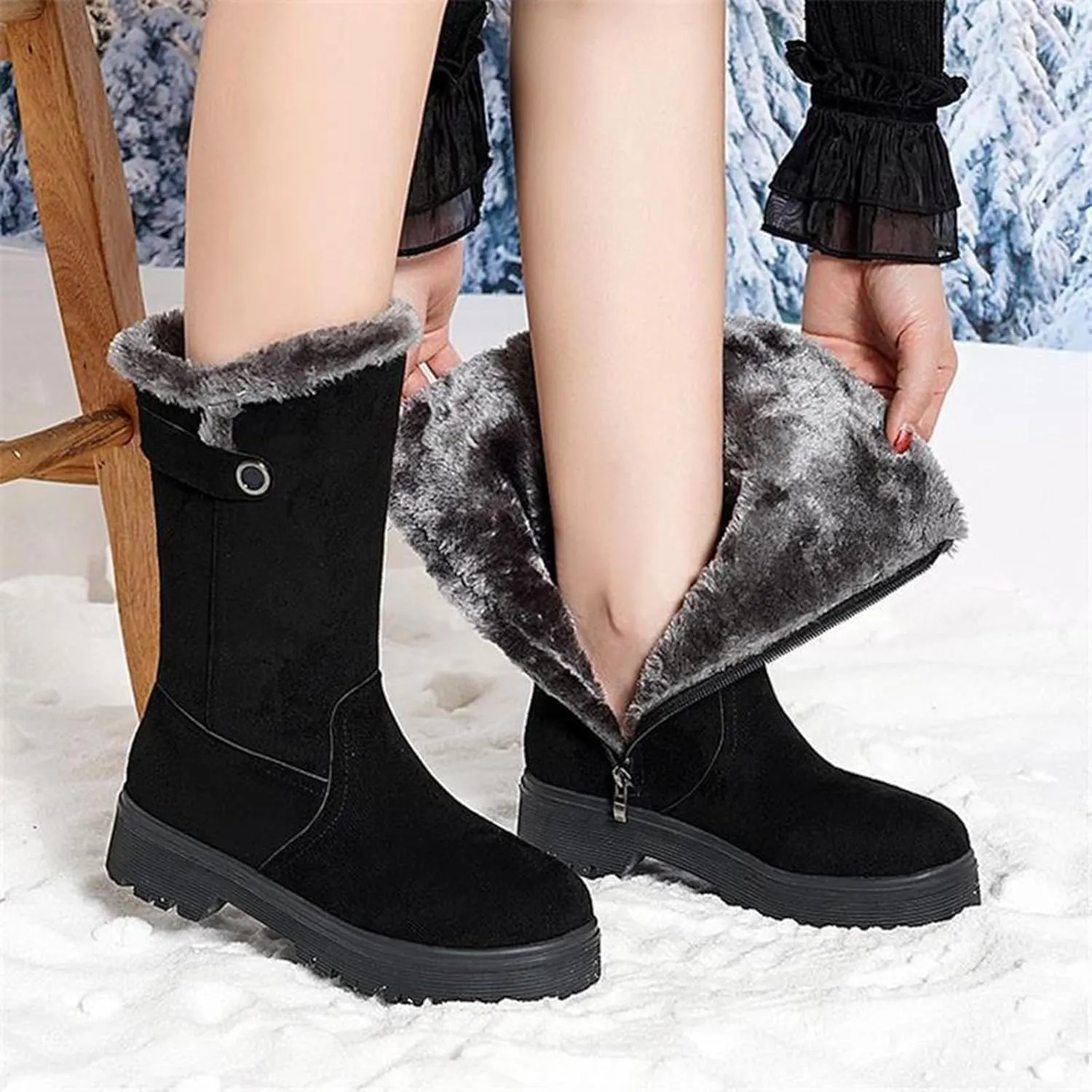 Women's Winter Snow Boots Waterproof Insulated Mid-Calf Booties Plush Lined Lace-Up Shoes for Outdoor Womens