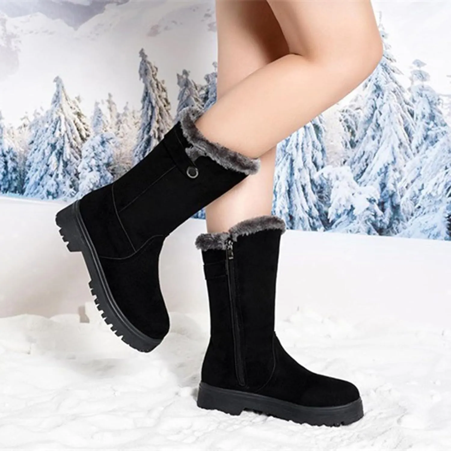 Women's Winter Snow Boots Waterproof Insulated Mid-Calf Booties Plush Lined Lace-Up Shoes for Outdoor Womens