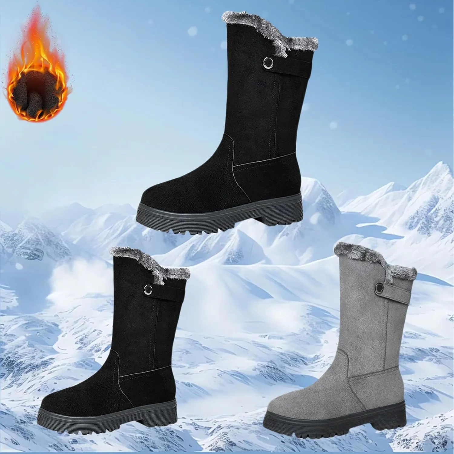 Women's Winter Snow Boots Waterproof Insulated Mid-Calf Booties Plush Lined Lace-Up Shoes for Outdoor Womens